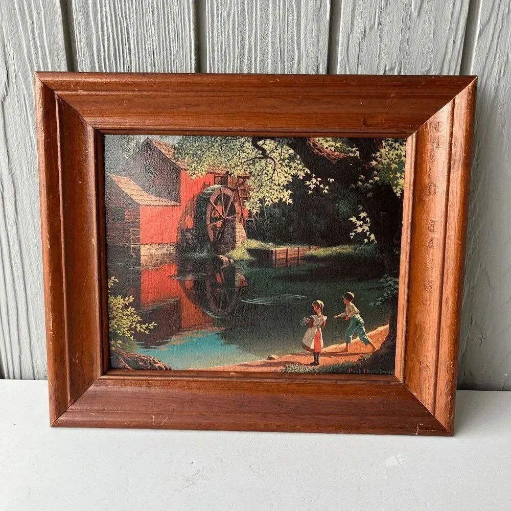 VTG Paul Detlefsen “Old Mill Stream” Textured Print 8x10 Wood Frame Sheffield